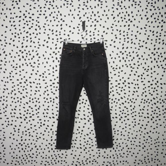 Agolde Black Wash Distressed Nico High Rise Slim Jeans - Picture 3 of 12